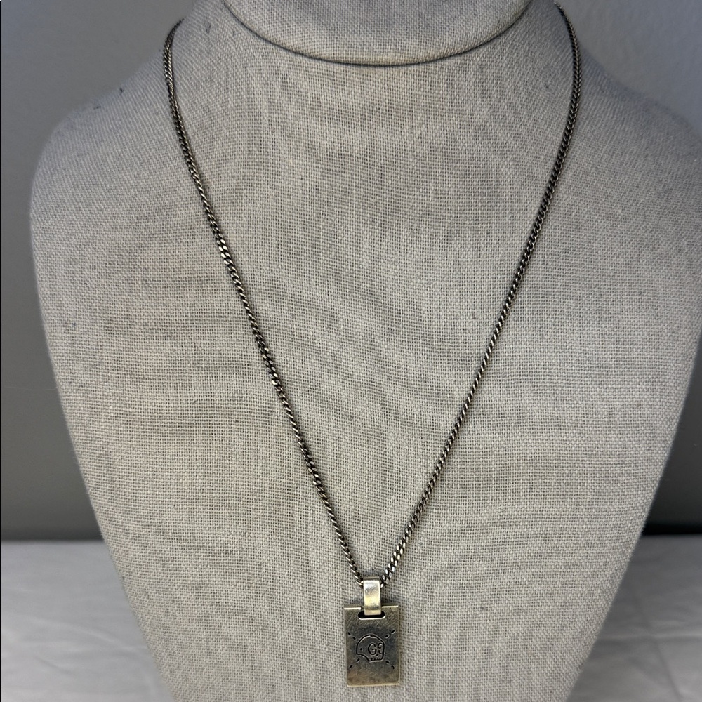 Gucci Ghost Sterling Silver Engraved Plate Necklace 22in Italy